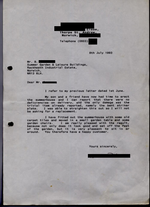 Customer Letter Customer Letter
