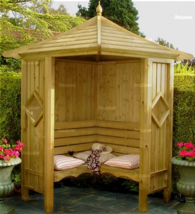 Corner Arbour 088 - Bench Seats, Wooden Slatted Roof