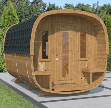Log Barrel Sauna 953 - 2 Rooms, Felt Tiles, Verandah Log Barrel Sauna 953 - 2 Rooms, Felt Tiles, Verandah