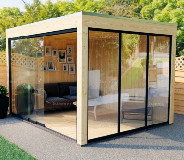 Lugarde Pro System Modern Gazebo 862 - Pent Roof, Sliding Glass Walls