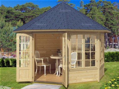 Double Door 40mm Octagonal Log Cabin 412 - Plain or Georgian Double Door 40mm Octagonal Log Cabin 412 - Plain or Georgian