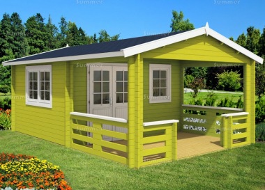 Double Door Apex Log Cabin 452 - Large Verandah Double Door Apex Log Cabin 452 - Large Verandah