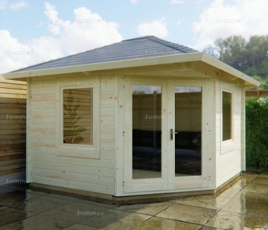 Corner Log Cabin 318 - 40mm, Double Glazed, Plain or Georgian