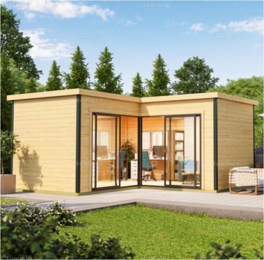 45mm Log Cabin 170 - Modern Aluminium Hybrid, L Shape, FSC® Certified 45mm Log Cabin 170 - Modern Aluminium Hybrid, L Shape, FSC® Certified