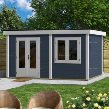 Woodpro Double Door 28mm Pent Roof Log Cabin 221 - Double Glazed Woodpro Double Door 28mm Pent Roof Log Cabin 221 - Double Glazed