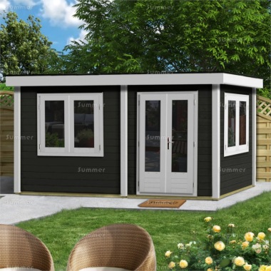 Woodpro Double Door 45mm Pent Roof Log Cabin 222 - Double Glazed