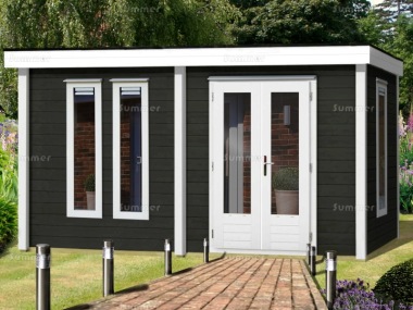 Woodpro Double Door 45mm Pent Roof Log Cabin 225 - Double Glazed Woodpro Double Door 45mm Pent Roof Log Cabin 225 - Double Glazed