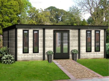 Woodpro Double Door 28mm Pent Roof Log Cabin 227 - Double Glazed