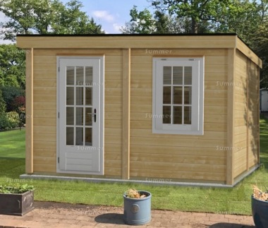 Woodpro Single Door 28mm Pent Roof Log Cabin 230 - Double Glazed Woodpro Single Door 28mm Pent Roof Log Cabin 230 - Double Glazed
