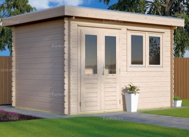 Woodpro Double Door Pent Roof Log Cabin 657 - Double Glazed