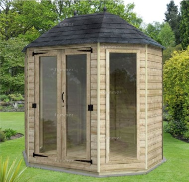 Octagonal Summerhouse 232 - Slate Effect Roof, Large Panes