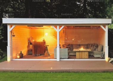 Lugarde Wooden Gazebo 510 - Pent Roof, Sliding Glass Front Wall